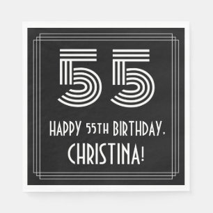 55th Birthday: Art Deco Inspired Look "55" + Name Napkins
