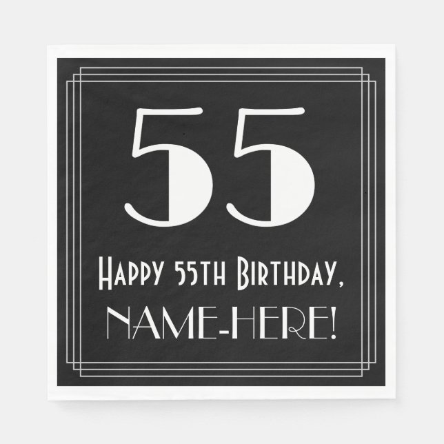 55th Birthday ~ Art Deco Inspired Look "55", Name Napkins (Front)