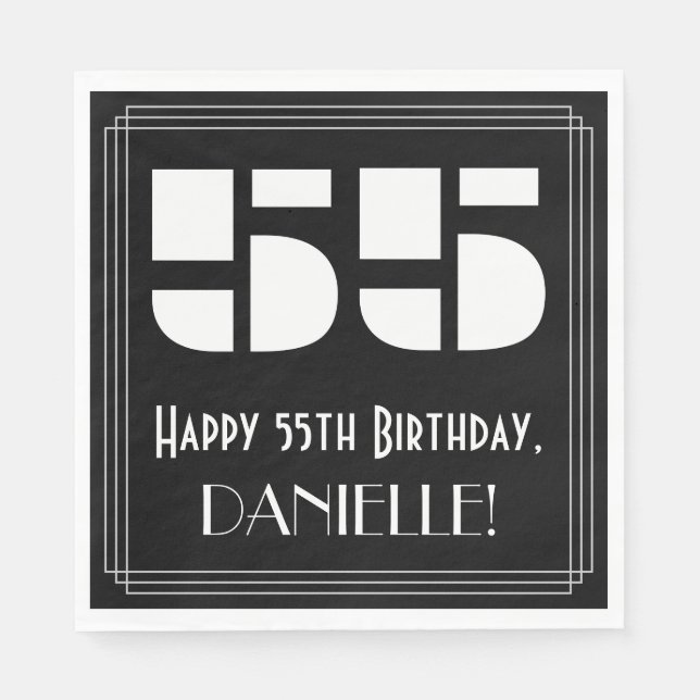 55th Birthday: Art Deco Inspired Look "55" + Name Napkins (Front)
