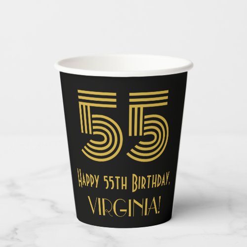 55th Birthday Art Deco Inspired Look âœ55â  Name Paper Cups
