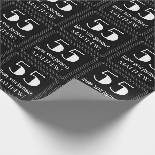 55th Birthday - Art Deco Inspired Look "55", Name Wrapping Paper