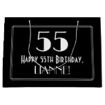 [ Thumbnail: 55th Birthday: Art Deco Inspired Style "55", Name Gift Bag ]