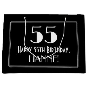55th Birthday: Art Deco Inspired Style "55", Name Large Gift Bag