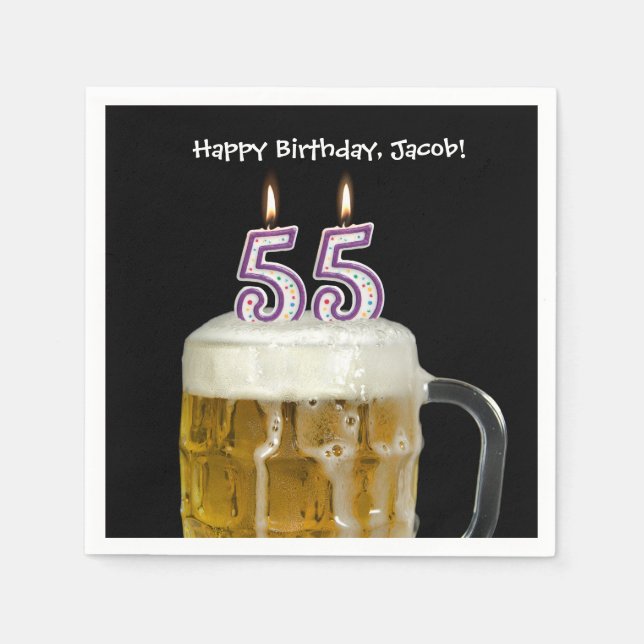 55th birthday beer with candles paper napkins (Front)