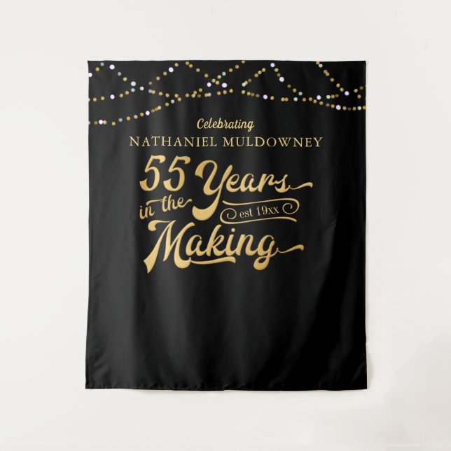 55th Birthday Black Gold Photo Op Backdrop (Front)