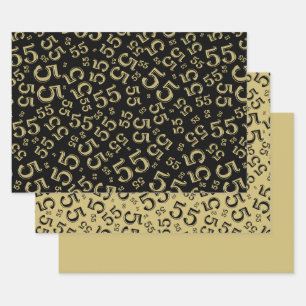 55th Birthday Black/Gold Random Number Pattern 55 Wrapping Paper Sheets