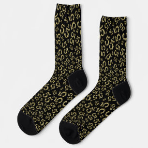 55th Birthday Black/Gold Random Number Pattern Socks