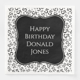 55th Birthday Black/White Bracket Number Pattern Paper Dinner Napkins