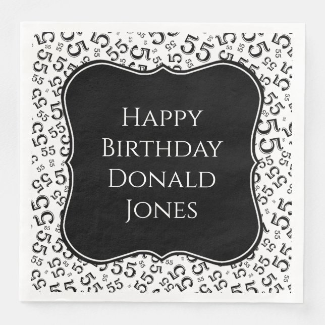 55th Birthday Black/White Bracket Number Pattern Paper Dinner Napkins (Front)