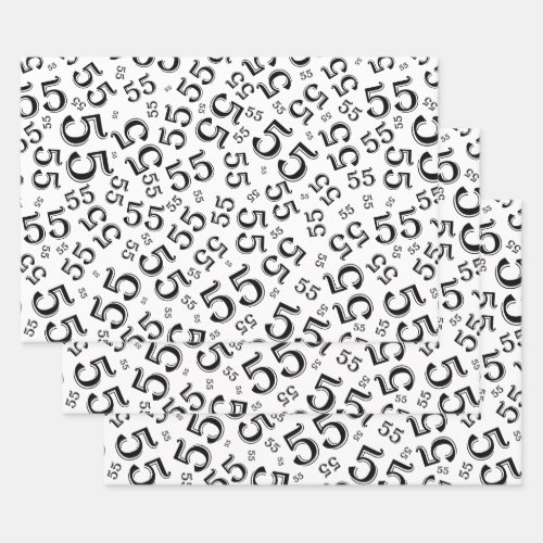 55th Birthday BlackWhite Random Number Pattern 55 Wrapping Paper Sheets