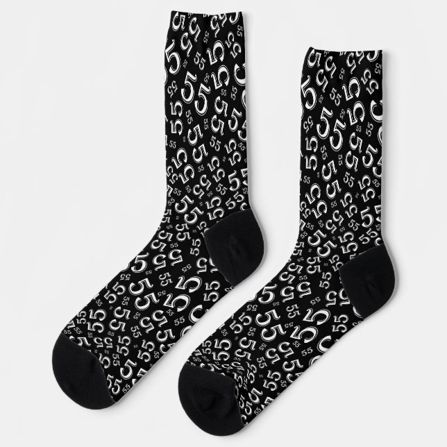 55th Birthday Black/White Random Number Pattern Socks (Left)