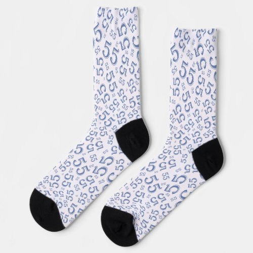 55th Birthday Blue Random Number Pattern Socks