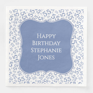 55th Birthday Blue/White Bracket Number Pattern Paper Dinner Napkins