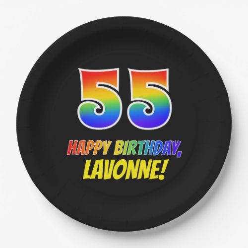 55th Birthday Bold Fun Simple Rainbow 55 Paper Plates