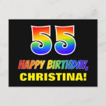 [ Thumbnail: 55th Birthday: Bold, Fun, Simple, Rainbow 55 Postcard ]