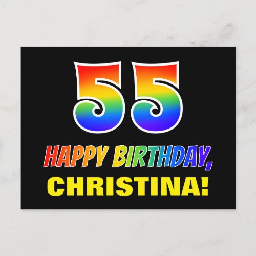 55th Birthday Bold Fun Simple Rainbow 55 Postcard