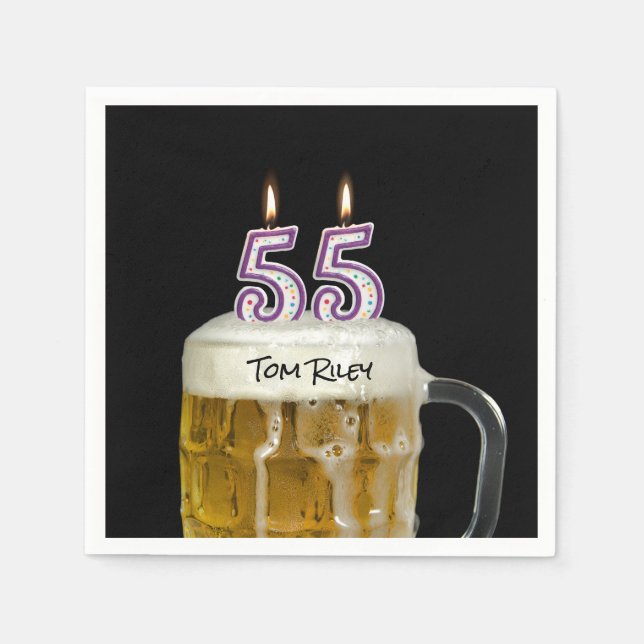 55th birthday candles in beer napkins (Front)