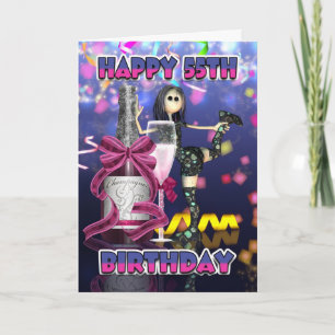 55th Birthday Card - Champagne Rag Doll