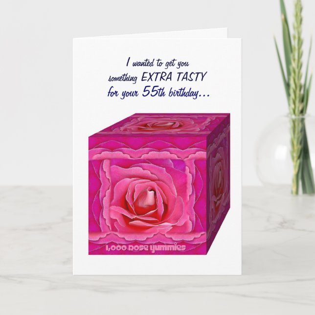 55th BIrthday Card - Rose Gift Box - FUNNY (Front)