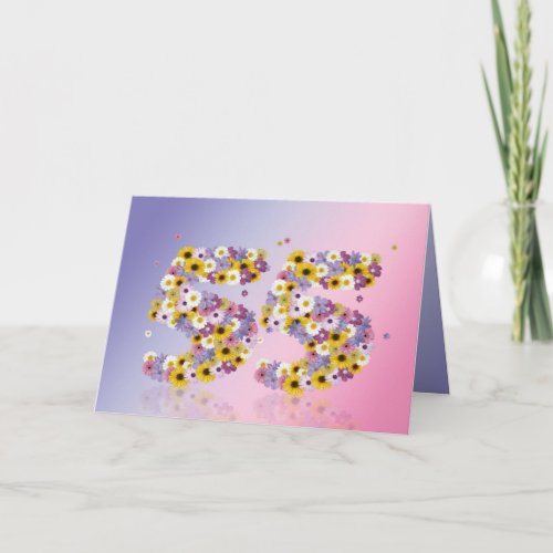 55th birthday card with flowery letters