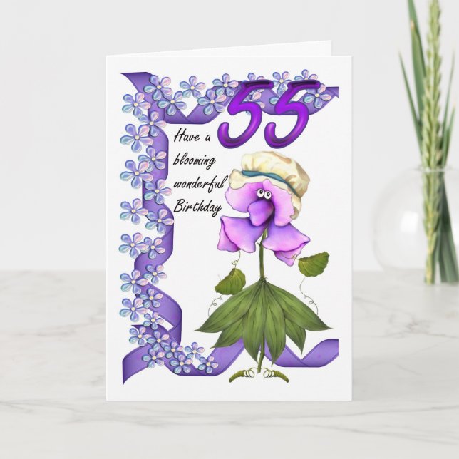 55th Birthday Card with Moonies cute bloomers, (Front)