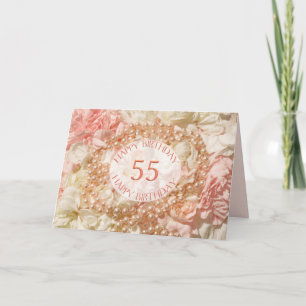 55th Birthday card with pearls and petals