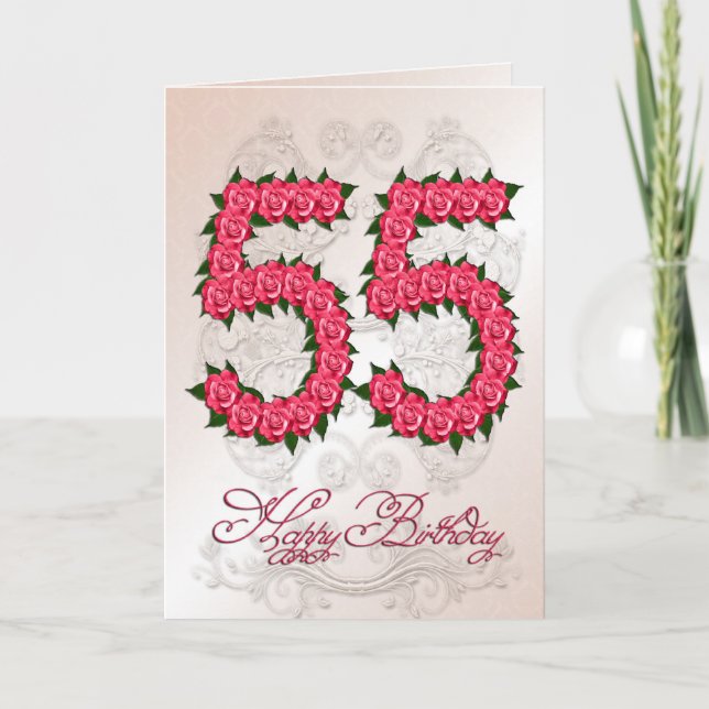 55th birthday card with roses and leaves (Front)