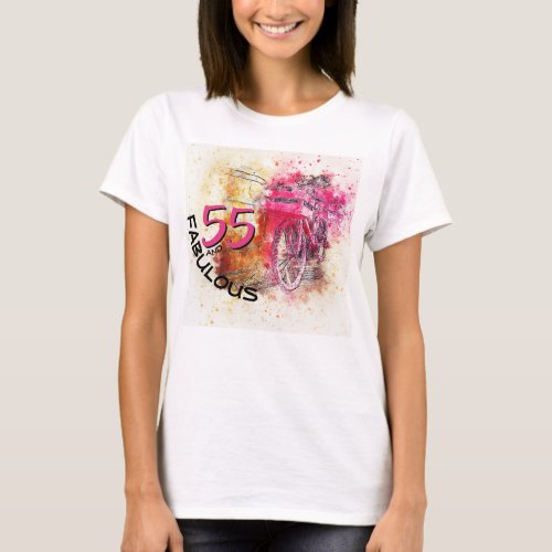 55th Birthday Chic Vintage Pink Bicycle Watercolor T_Shirt