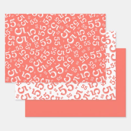 55th Birthday CoalWhite Random Number Pattern 55 Wrapping Paper Sheets