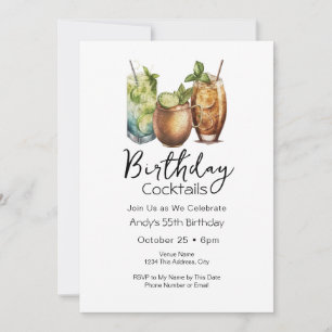 55th Birthday Cocktails Casual Invitation