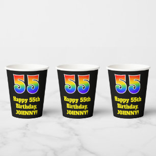 55th Birthday: Colorful, Fun, Exciting, Rainbow 55 Paper Cups