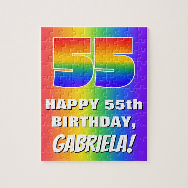 55th Birthday: Colorful, Fun Rainbow Pattern # 55 Jigsaw Puzzle (Vertical)