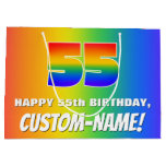 [ Thumbnail: 55th Birthday: Colorful, Fun Rainbow Pattern # 55 Gift Bag ]