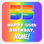 [ Thumbnail: 55th Birthday: Colorful, Fun Rainbow Pattern # 55 Sticker ]