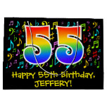 [ Thumbnail: 55th Birthday - Colorful Music Symbols, Rainbow 55 Gift Bag ]