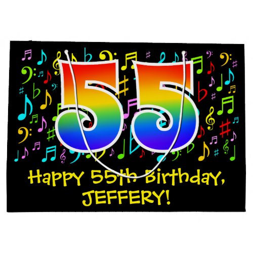 55th Birthday _ Colorful Music Symbols Rainbow 55 Large Gift Bag