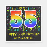 [ Thumbnail: 55th Birthday - Colorful Music Symbols, Rainbow 55 Napkins ]