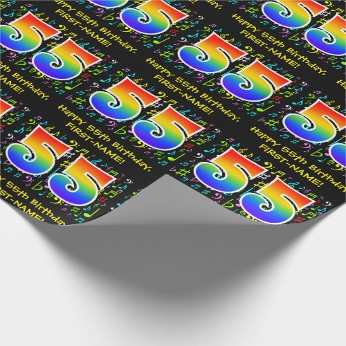 55th Birthday Colorful Music Symbols Rainbow 55 Wrapping Paper