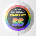 [ Thumbnail: 55th Birthday: Colorful Rainbow # 55, Custom Name Balloon ]