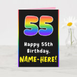 [ Thumbnail: 55th Birthday: Colorful Rainbow # 55, Custom Name Card ]