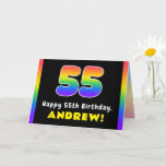 [ Thumbnail: 55th Birthday: Colorful Rainbow # 55, Custom Name Card ]