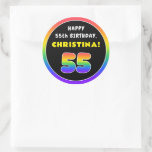 [ Thumbnail: 55th Birthday: Colorful Rainbow # 55, Custom Name Round Sticker ]