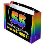 [ Thumbnail: 55th Birthday: Colorful Rainbow # 55, Custom Name Gift Bag ]