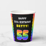 [ Thumbnail: 55th Birthday: Colorful Rainbow # 55, Custom Name Paper Cups ]
