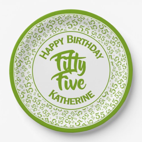 55th Birthday Cool  Number Pattern Green White Paper Plates