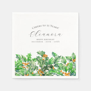 55th Birthday December Birth Flower Holly Custom Napkins