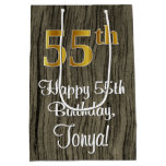 [ Thumbnail: 55th Birthday: Elegant Faux Gold Look #, Faux Wood Gift Bag ]