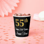 [ Thumbnail: 55th Birthday - Elegant Luxurious Faux Gold Look # Paper Cups ]