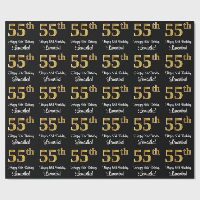 55th Birthday: Elegant Luxurious Faux Gold Look # Wrapping Paper (Flat)