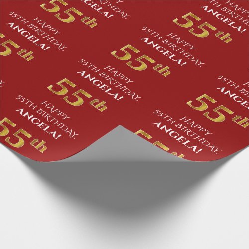55th Birthday Elegant Red Faux Gold Look Wrapping Paper